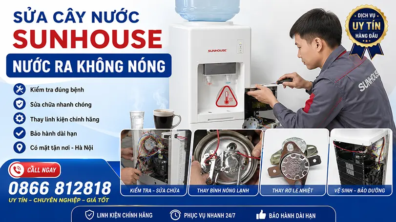 sửa cây nước Sunhouse nước ra không nóng,