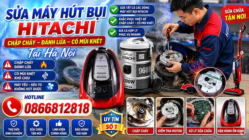 Sửa Máy Hút Bụi HITACHI Chập Cháy Đánh Lửa Có Mùi Khét Tại Hà Nội