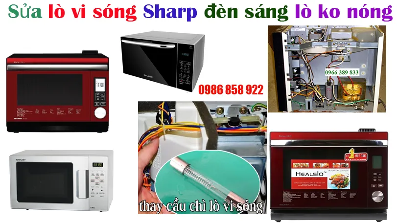sửa lò vi song Sharp đèn sáng lò không thấy nóng chín