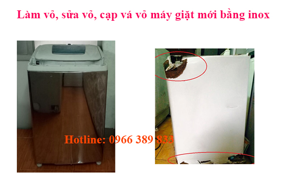 cạp vá sửa vỏ máy giặt, sơn sửa vỏ máy giặt bằng inox